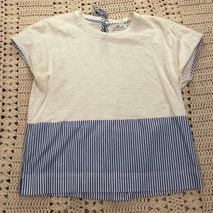 Vineyard Vines White and Blue Seersucker Colorblock Top